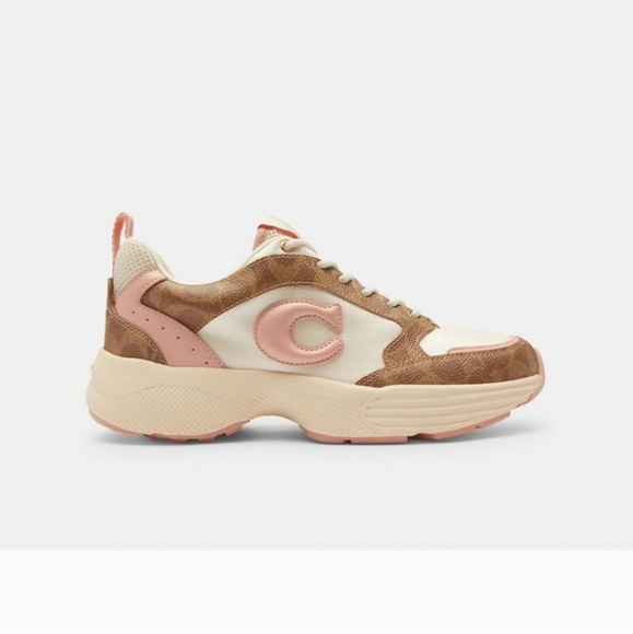 New! Coach Strider Sneaker in Signature Canvas, #CY242 in Khaki/ Light pink 🩷 - Picture 1 of 9